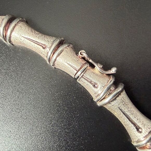 Vintage Sterling Silver Bamboo Link Choker Necklace & Bracelet Set 925 Italy 17" - Picture 13 of 16